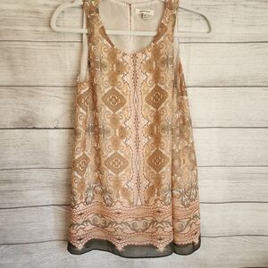 Max Studio S Y2K cottagecore romantic paisley pink grey fairy cami